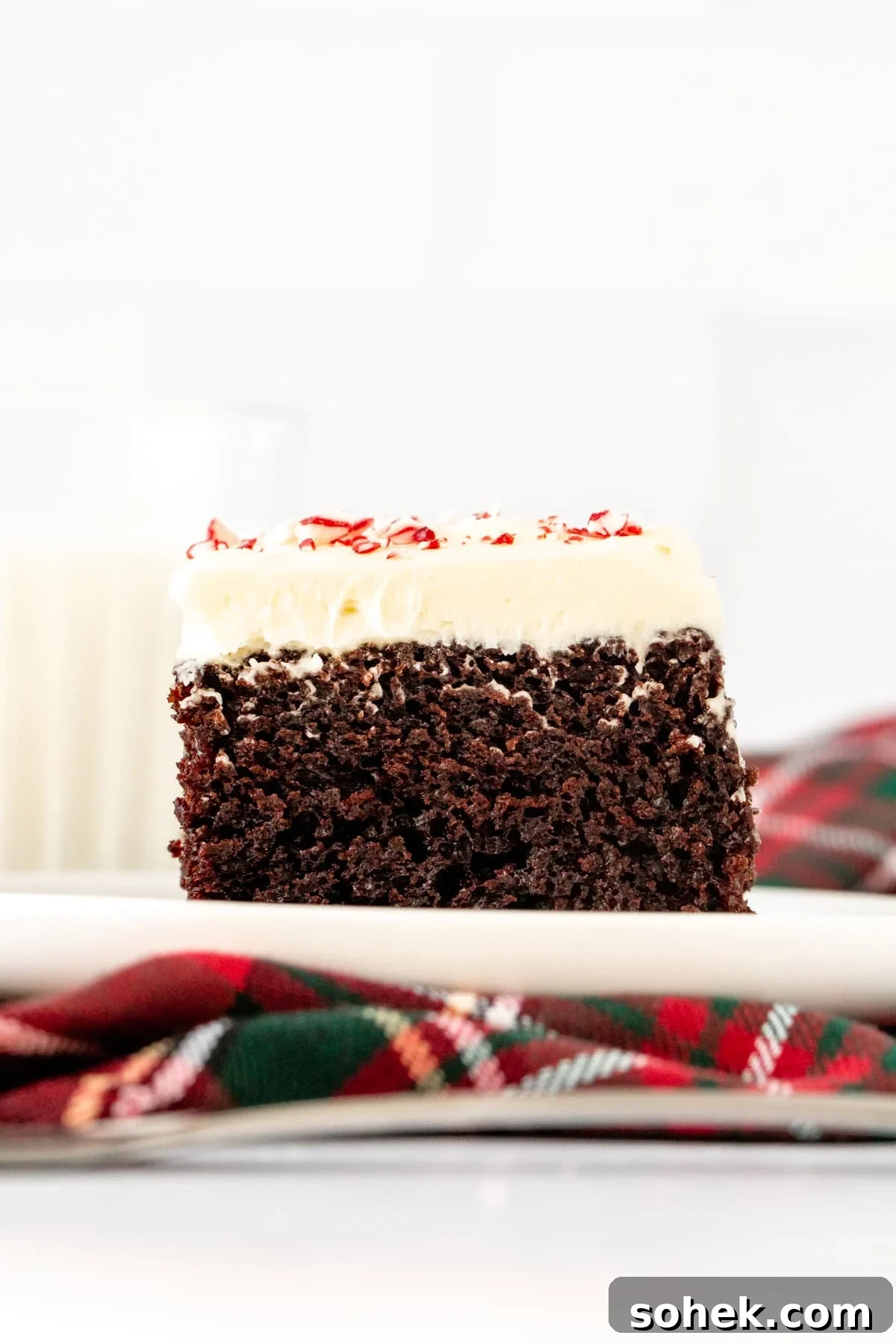 Slice of peppermint bark cake