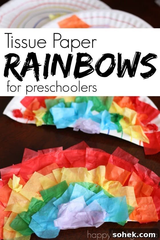 Tissue Paper and Paper Plate Rainbows for Preschoolers - great fine motor craft for St. Patrick's Day