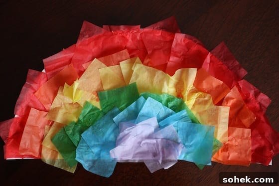 Finished tissue paper rainbow craft