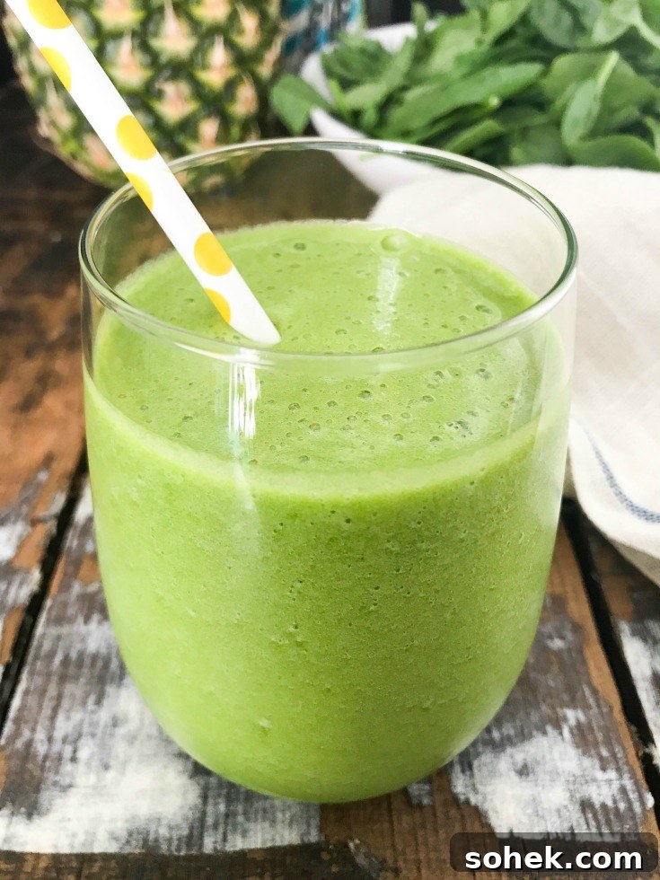 Tropical Green Smoothie Recipe for Energy and Digestion 2 Tropical Green Smoothie with apple, spinach, mint and pineapple