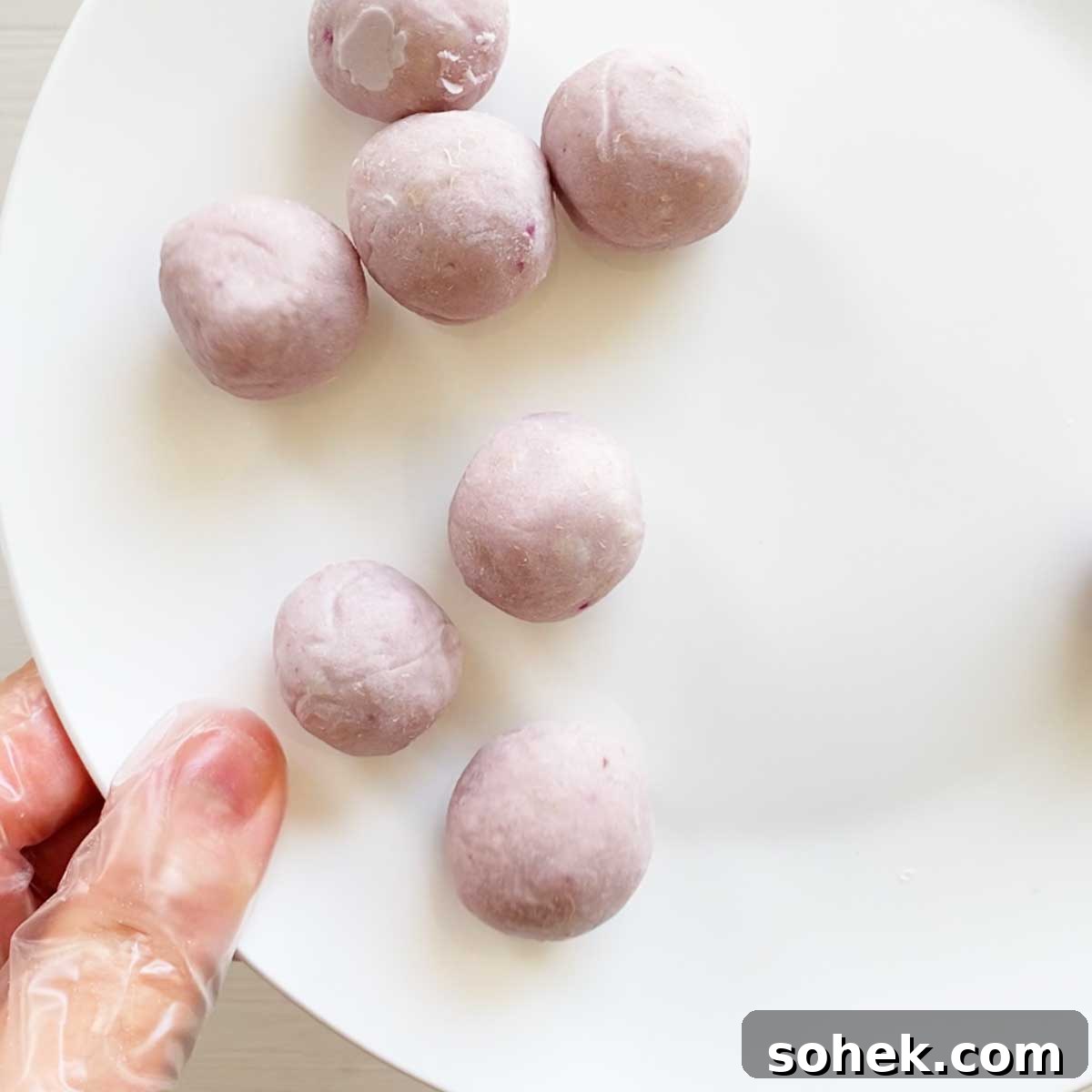 sweet taro paste filling rolled into balls