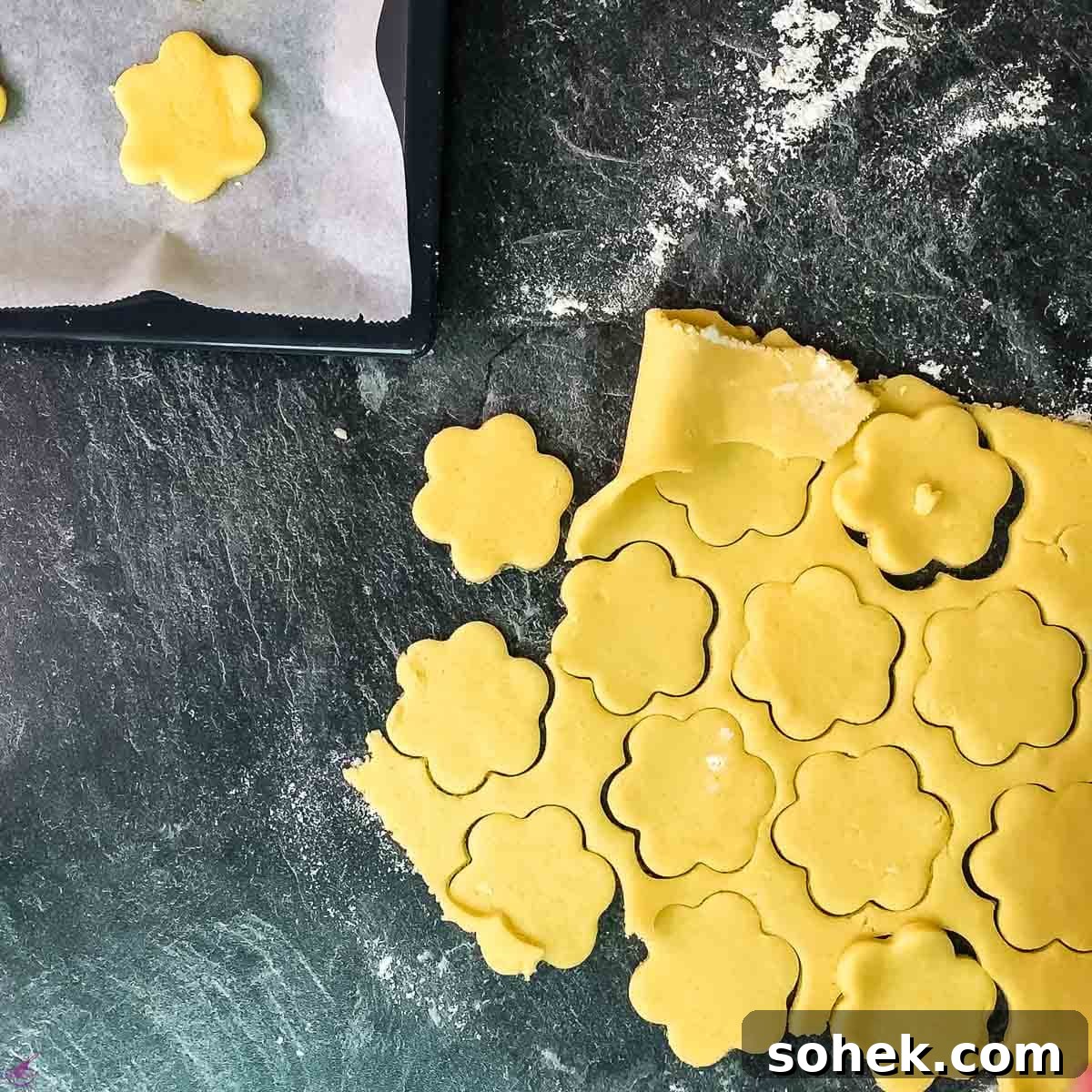 No-Chill Cut-Out Sugar Cookies Recipe — Soft, Ready-to-Roll 5 Flower shape cut out sugar dough.