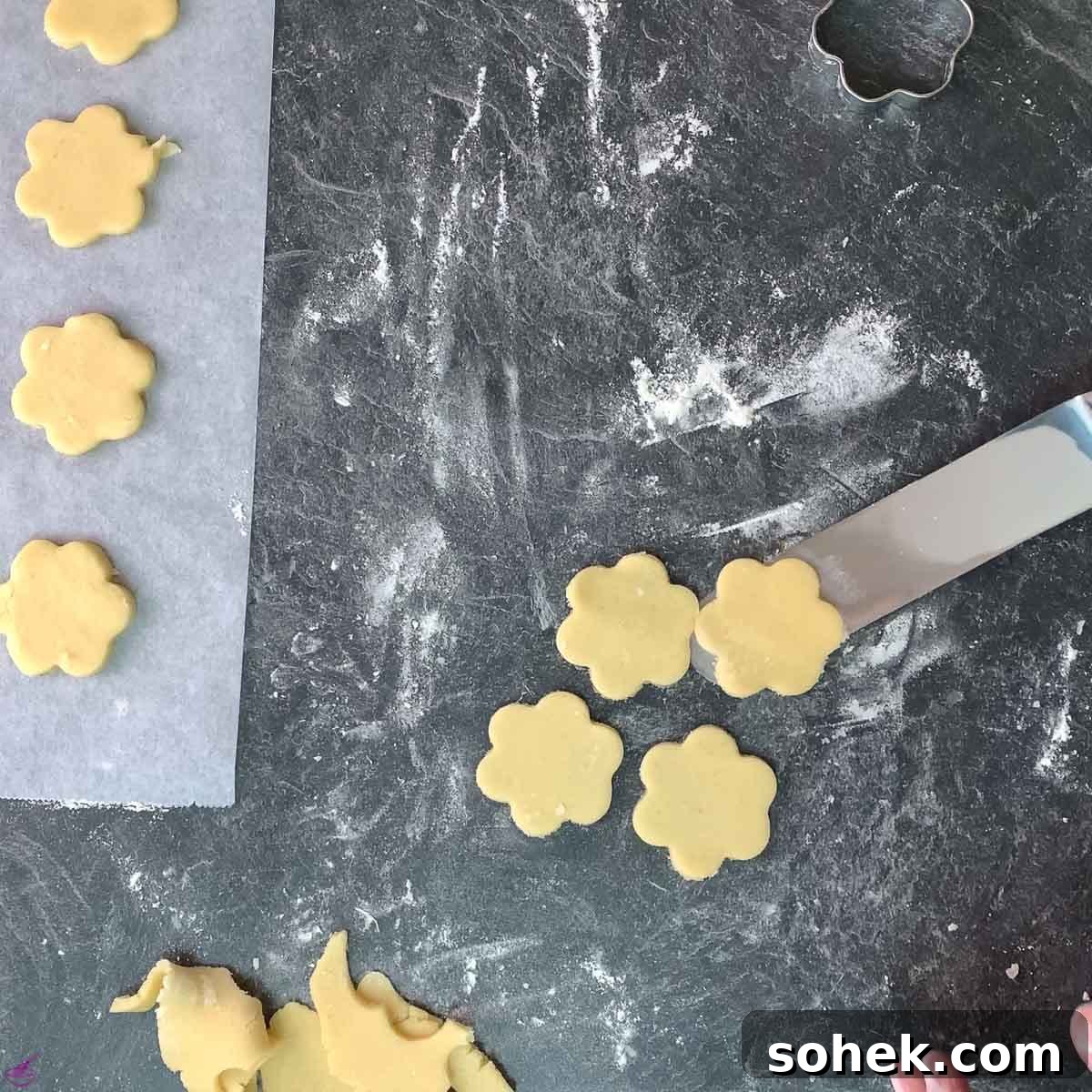 No-Chill Cut-Out Sugar Cookies Recipe — Soft, Ready-to-Roll 6 Flower shape cut out sugar dough.