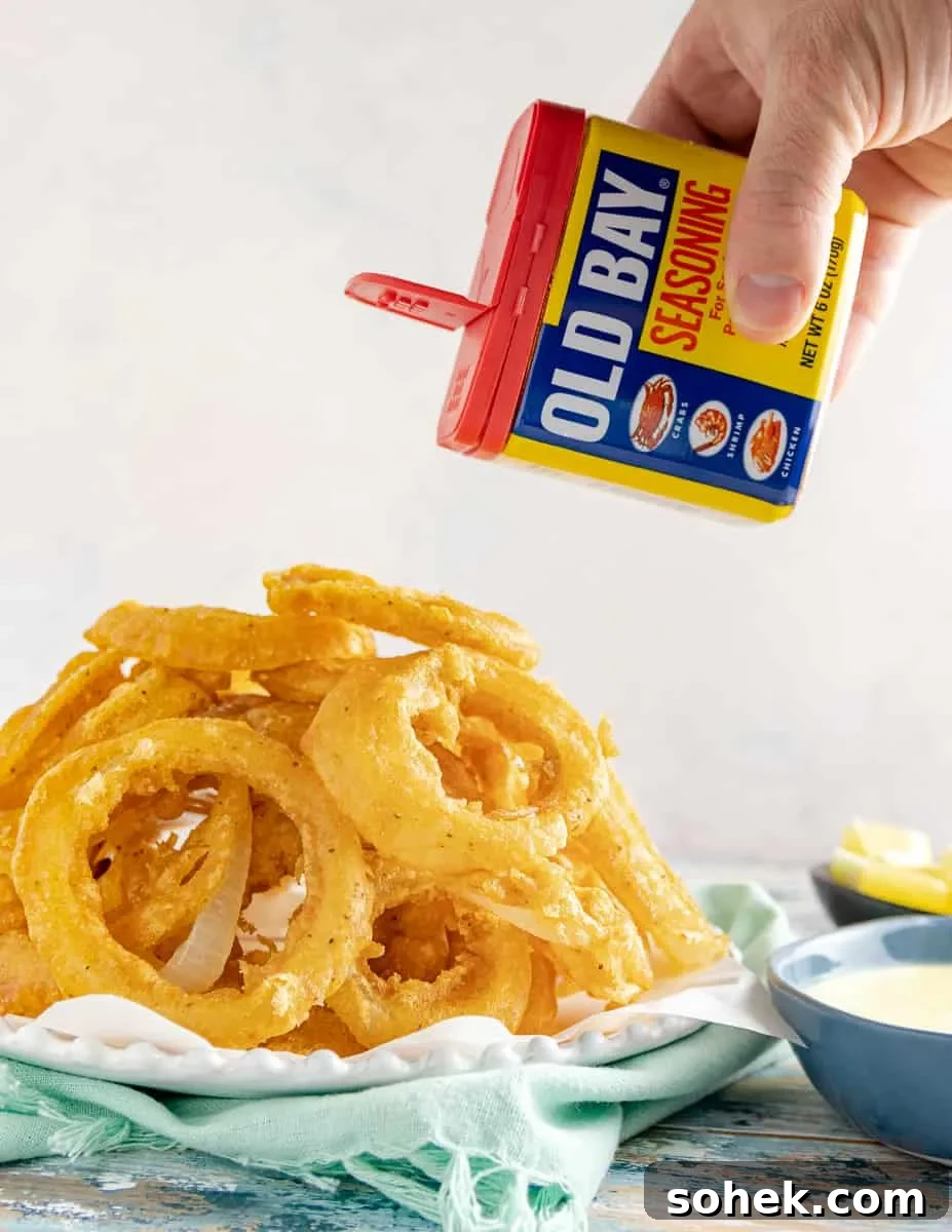 Old Bay Onion Rings with Tangy Lemon Dipping Sauce 4 old bay onion rings
