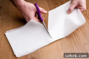 Greggs-Style Steak Bake Recipe: How to Make It at Home 15 Cutting parchment paper into eight equal squares with scissors