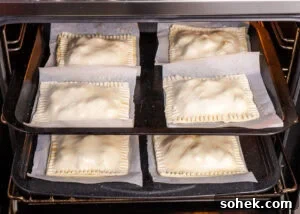 Greggs-Style Steak Bake Recipe: How to Make It at Home 19 Eight egg washed steak bakes on baking trays going into the oven