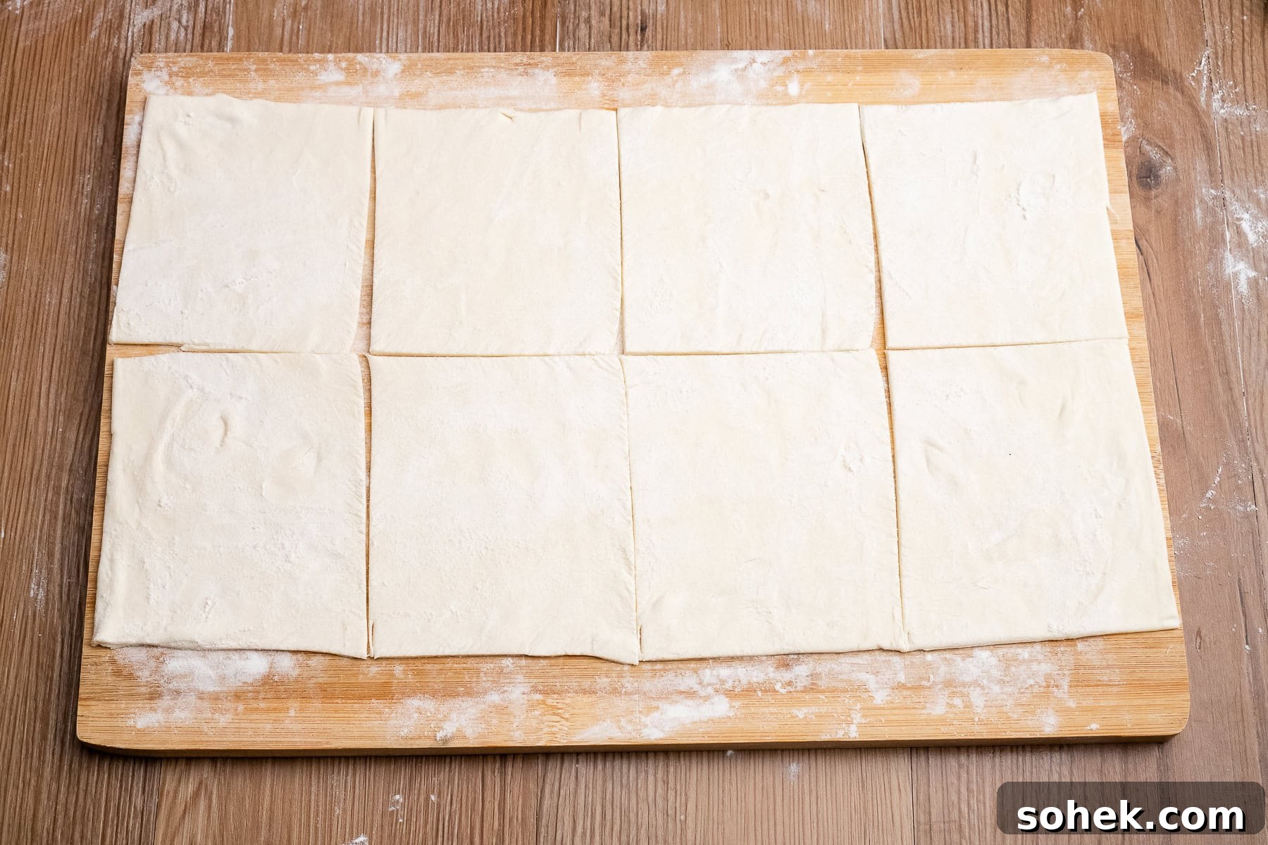 Greggs-Style Steak Bake Recipe: How to Make It at Home 23 A puff pastry sheet cut into eight equal size squares