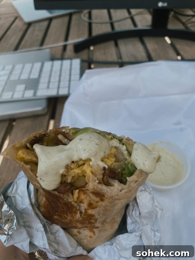 Skier’s Breakfast Burrito | Beaumont Bakery Recipe & Tips 4 Breakfast burrito with sauce