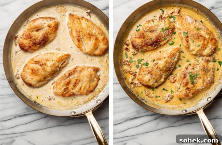 returning chicken to a skillet and cooking through
