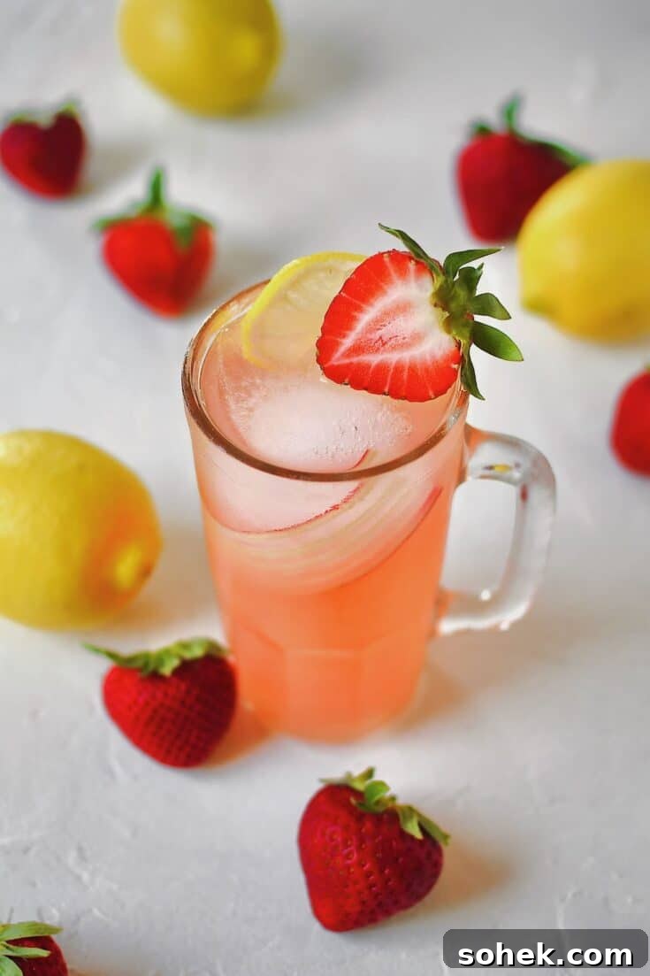 Top view looking into a glass of Strawberry Lemonade.