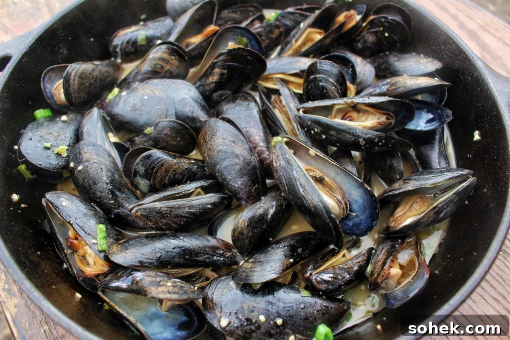 Beer-Steamed Mussels with Garlic and Herbs 3 steamed and ready to eat