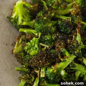 Crispy Air Fryer Roasted Broccoli Recipe 10 close up of Air Fryer Roasted Broccoli