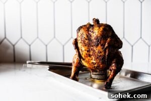 Crispy Skillet Roast Chicken with Garlic and Herbs 11 beer can chicken resting on sheet pan horizontal