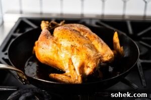 Crispy Skillet Roast Chicken with Garlic and Herbs 12 simple roast chicken in skillet on stove horizontal 3
