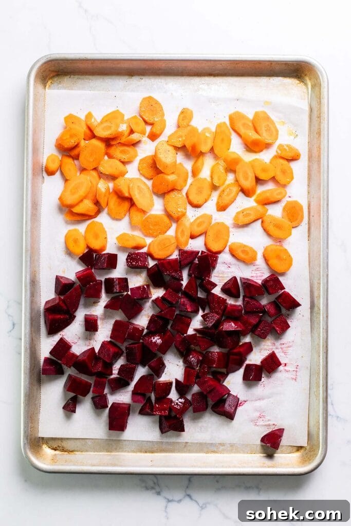 Step 3 shows roasting the carrots and quinoa.