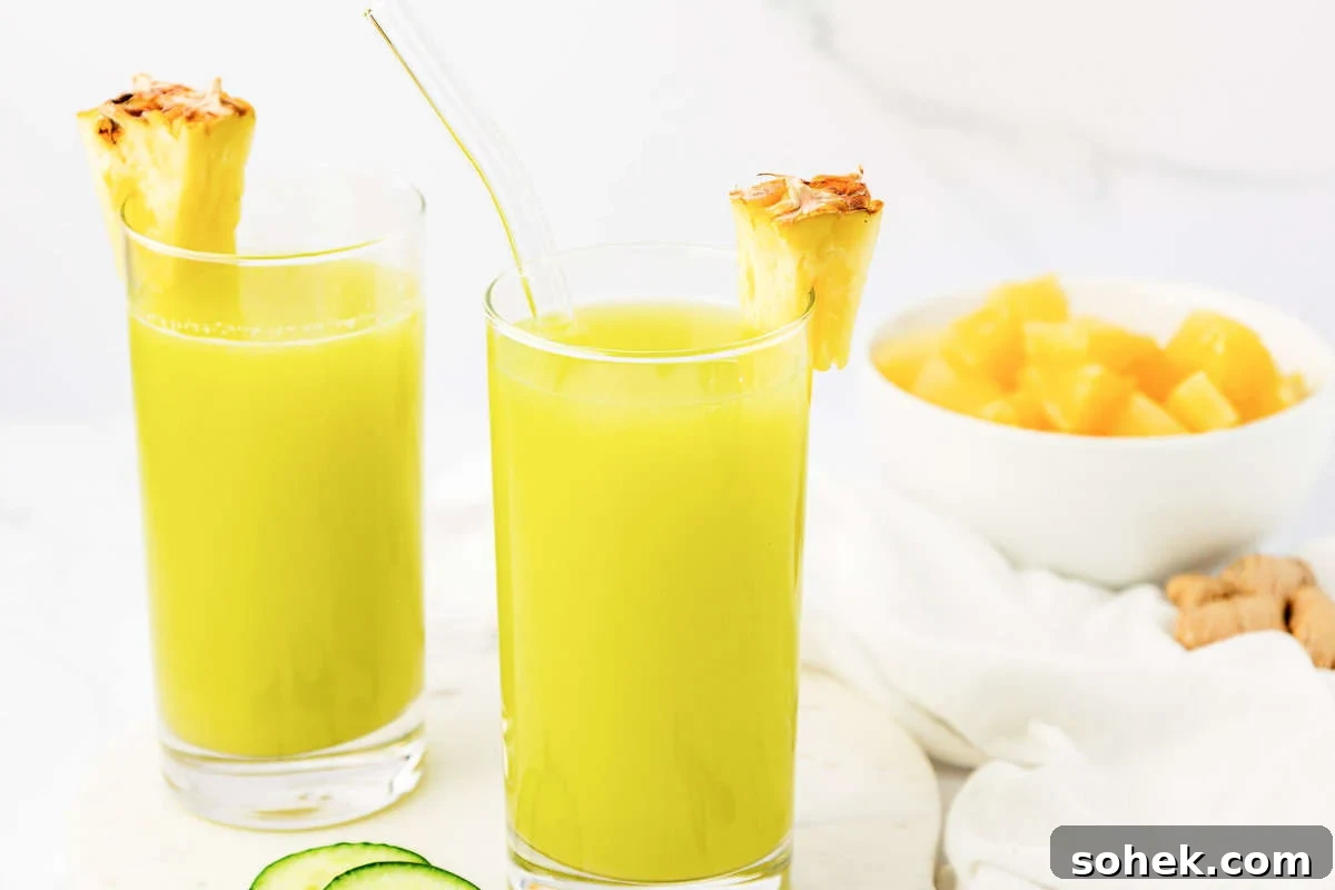 pineapple cucumber juice in a glass