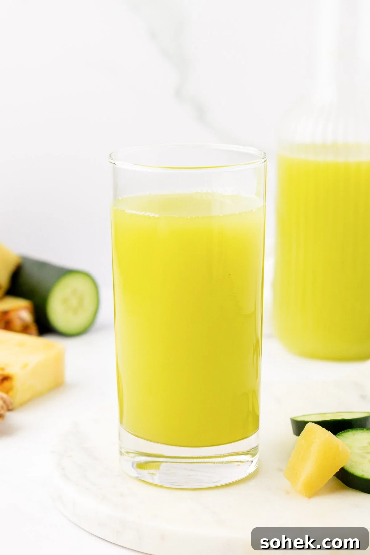 pineapple cucumber juice in a glass