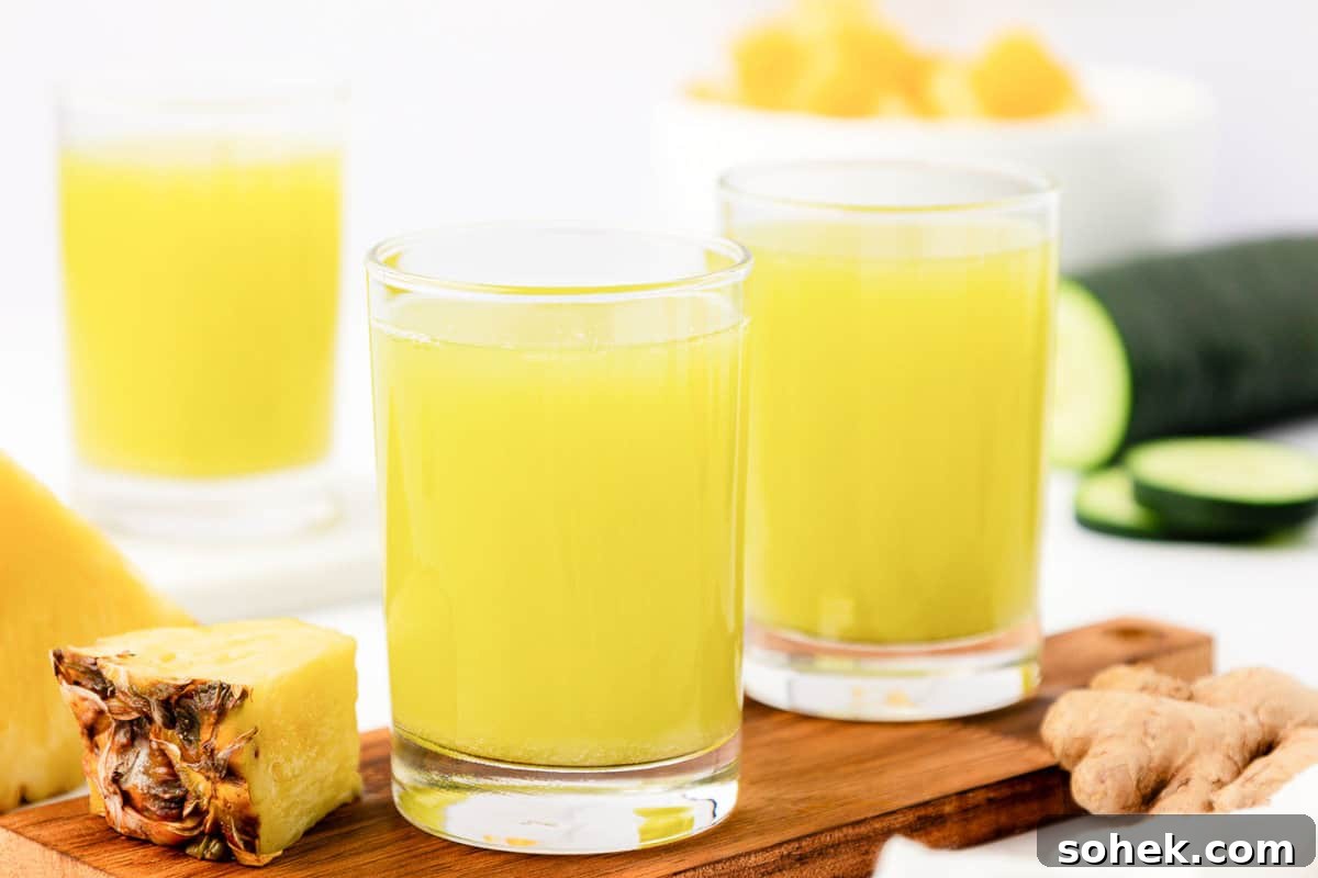 pineapple cucumber juice in a glass