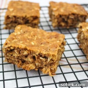 Soft-Baked Peanut Butter Banana Oat Bars for Snacks and Lunch 6 Baked Oat Bars cooling on rack with towel below