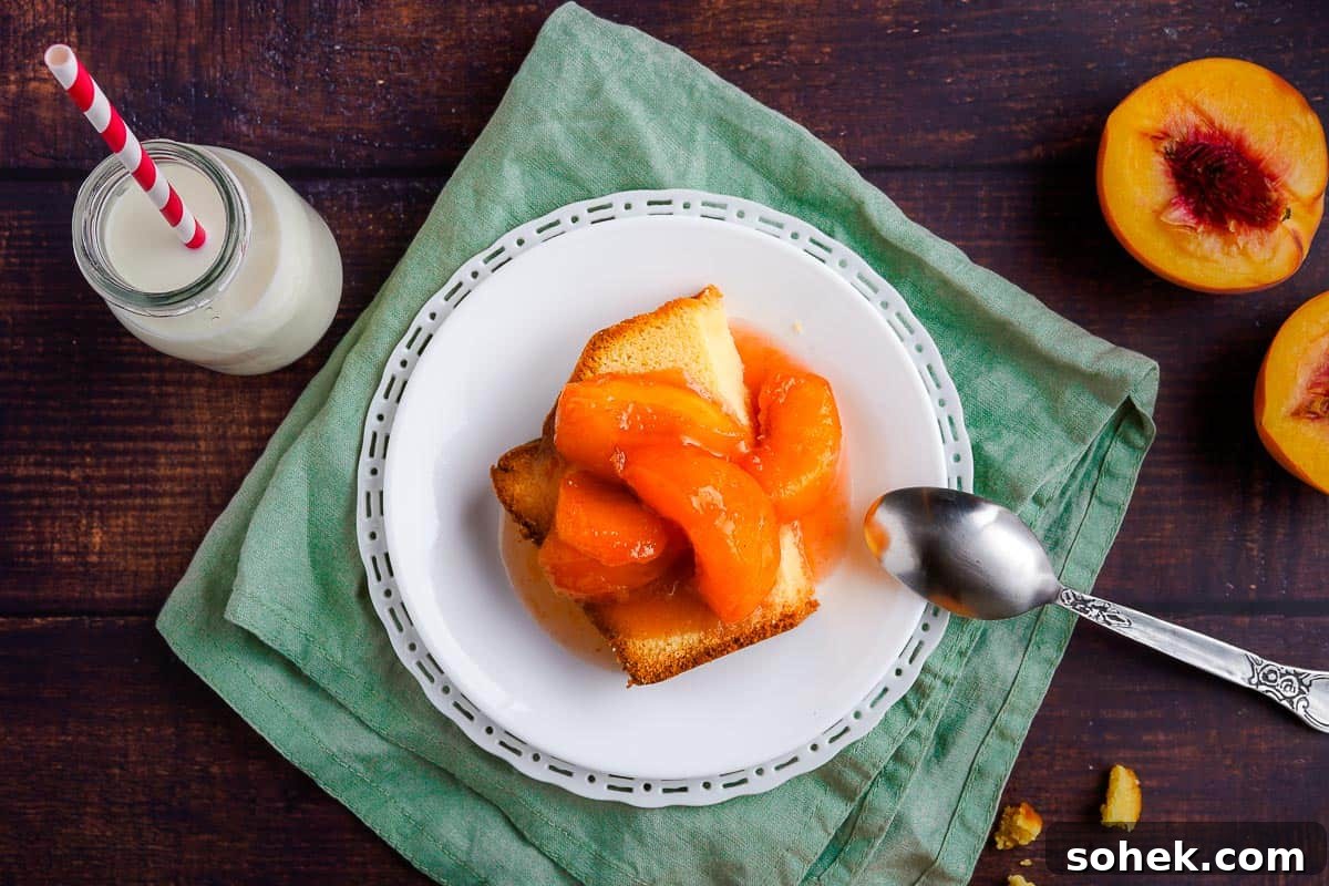 Stewed Peaches on Cake