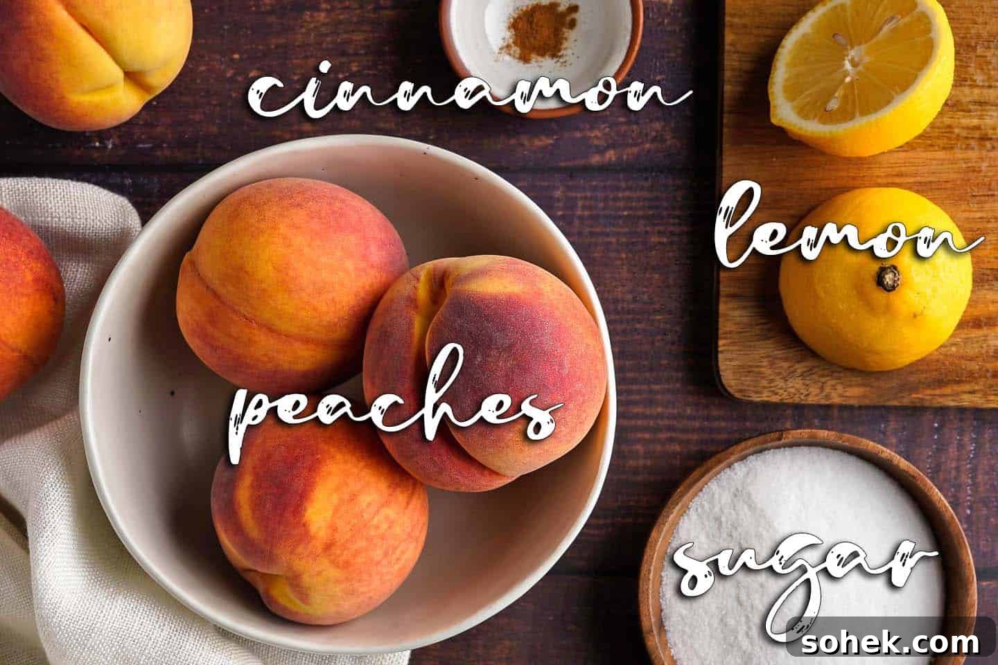 Stewed Peaches Ingredients on wooden table