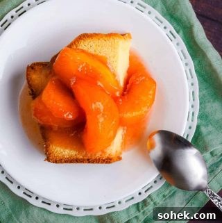 Stewed Peaches on Pound Cake