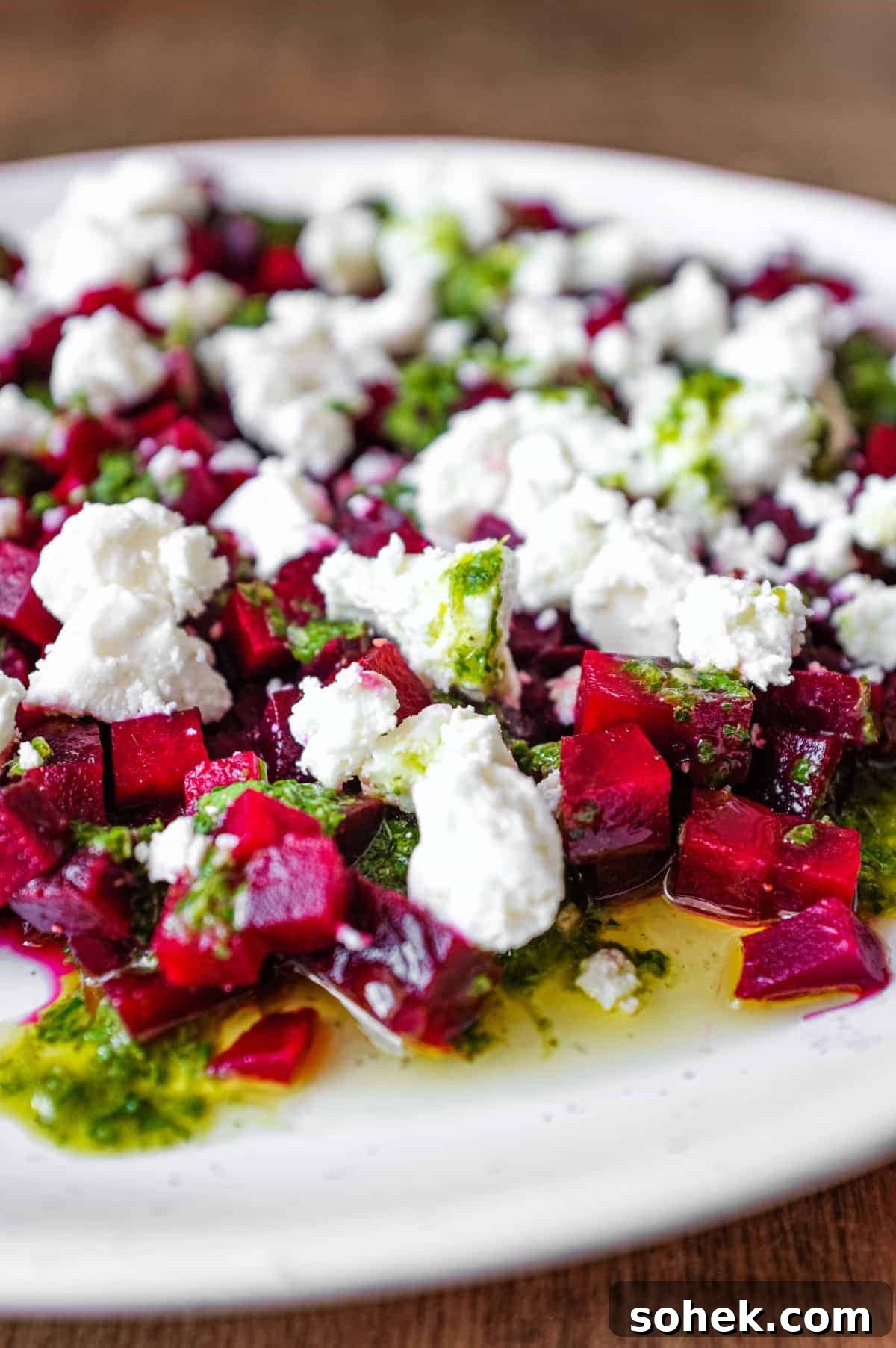Beetroot & Feta Salad With Fresh Herb Dressing | cookeatworld.com A platter of beetroot & feta salad with a herb dressing