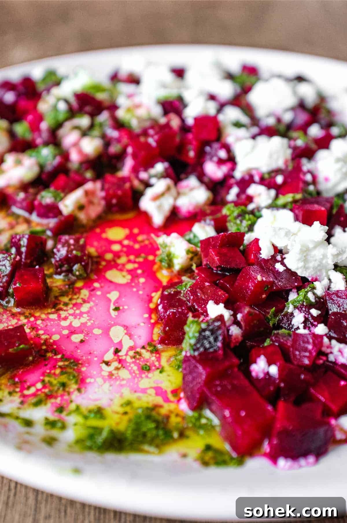 Beetroot & Feta Salad With Fresh Herb Dressing | cookeatworld.com A platter of beetroot & feta salad with a herb dressing