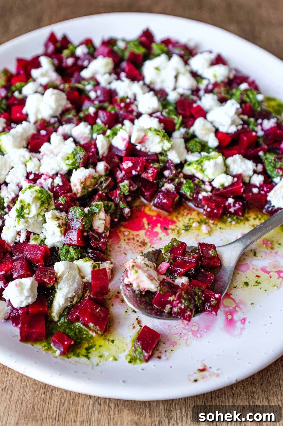 Beetroot & Feta Salad With Fresh Herb Dressing | cookeatworld.com A platter of beetroot & feta salad with a herb dressing