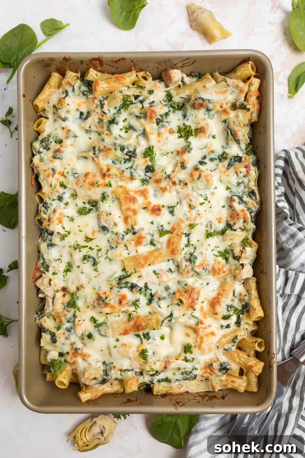 Spinach and Artichoke Chicken Casserole Recipe for Family Meals 10 Baked chicken, spinach and artichoke pasta casserole.