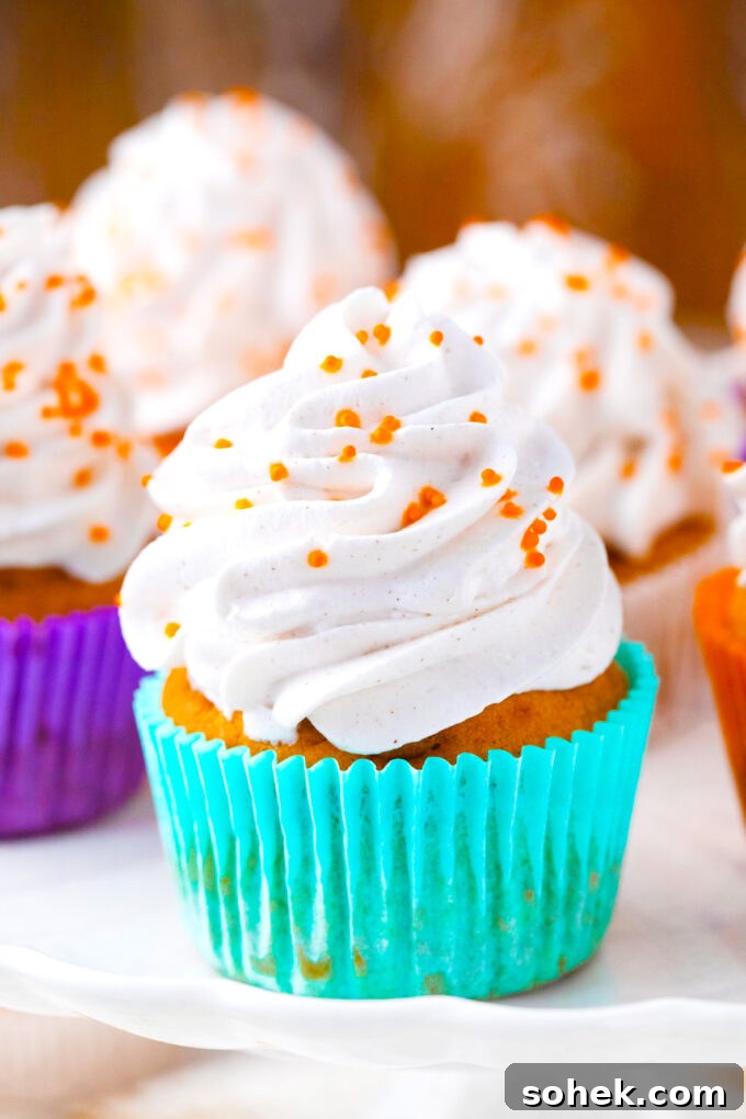 Creamy Sweet Potato Pie Cupcakes Recipe for Fall Desserts 13 Sweet potato pie cupcakes topped with whipped cream.
