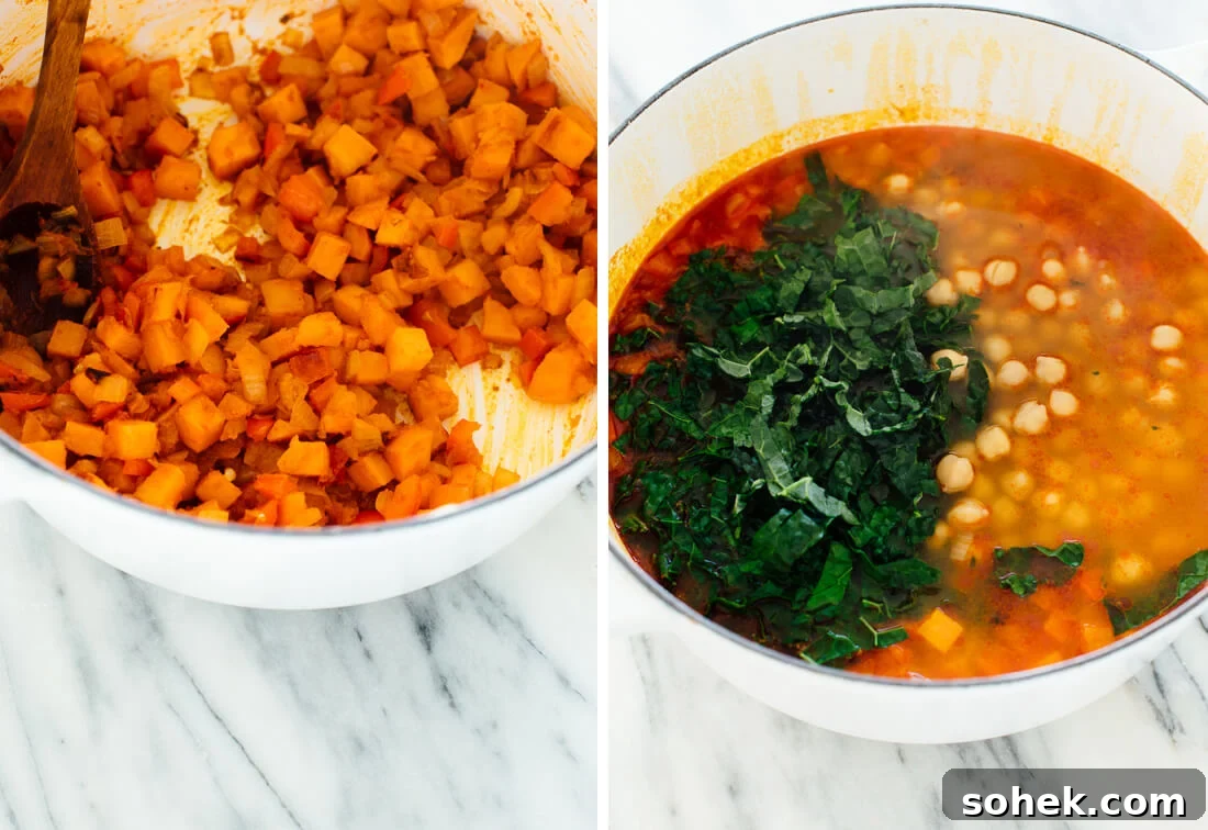 Hearty Sweet Potato, Kale & Chickpea Soup Recipe 4 how to make kale, farro and chickpea soup