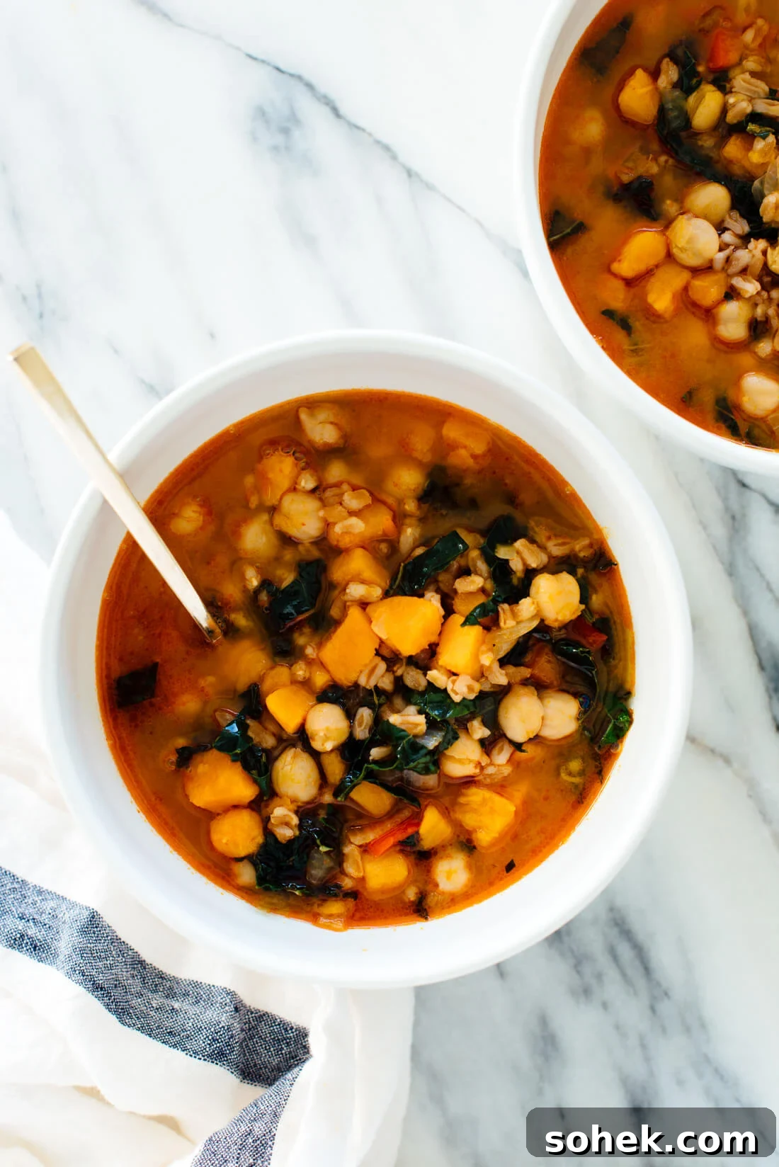 Hearty Sweet Potato, Kale & Chickpea Soup Recipe 7 Hearty sweet potato, kale, chickpea and farro soup recipe