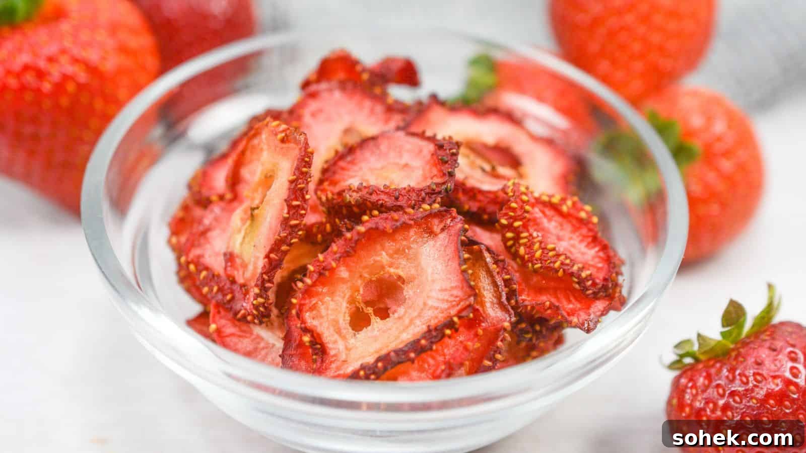 26 Irresistible Air Fryer Game Day Snacks to Serve Guests 6 Dehydrated Strawberries in an Air Fryer.