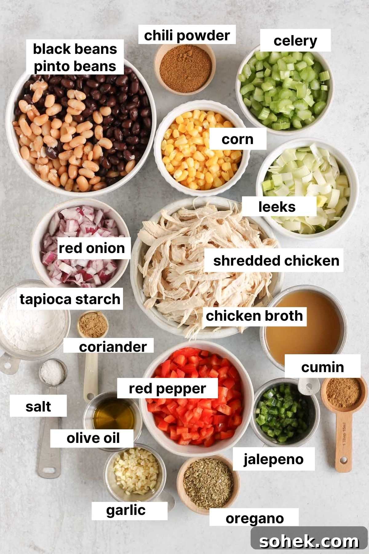 Southwestern Chicken Chili Recipe: Zesty One-Pot Dinner 3 Labeled ingredients for southwest chicken chili.