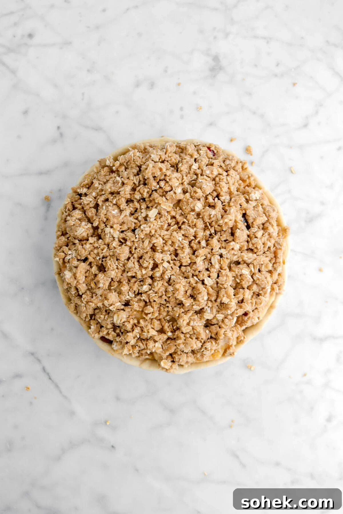 Apple Cranberry Crumble Pie Recipe with Buttery Oat Topping 15 crumble topping added on top of pie.