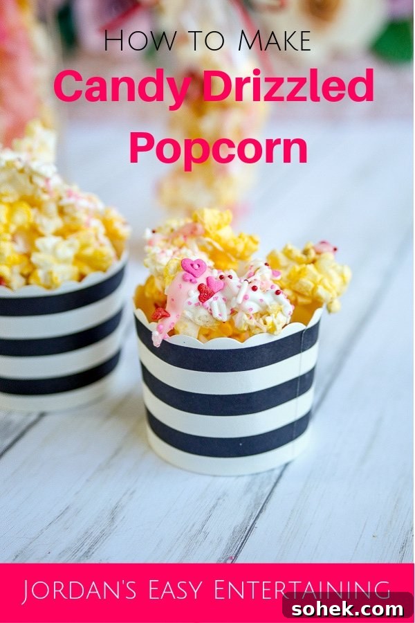 Candy-Drizzled Popcorn Recipe: Sweet, Crunchy Movie Snack 9 See how easy it is to make this yummy candy drizzled popcorn | party food | dessert buffet | #homemadewithlove #popcorn #dessertbuffet #partyfavor