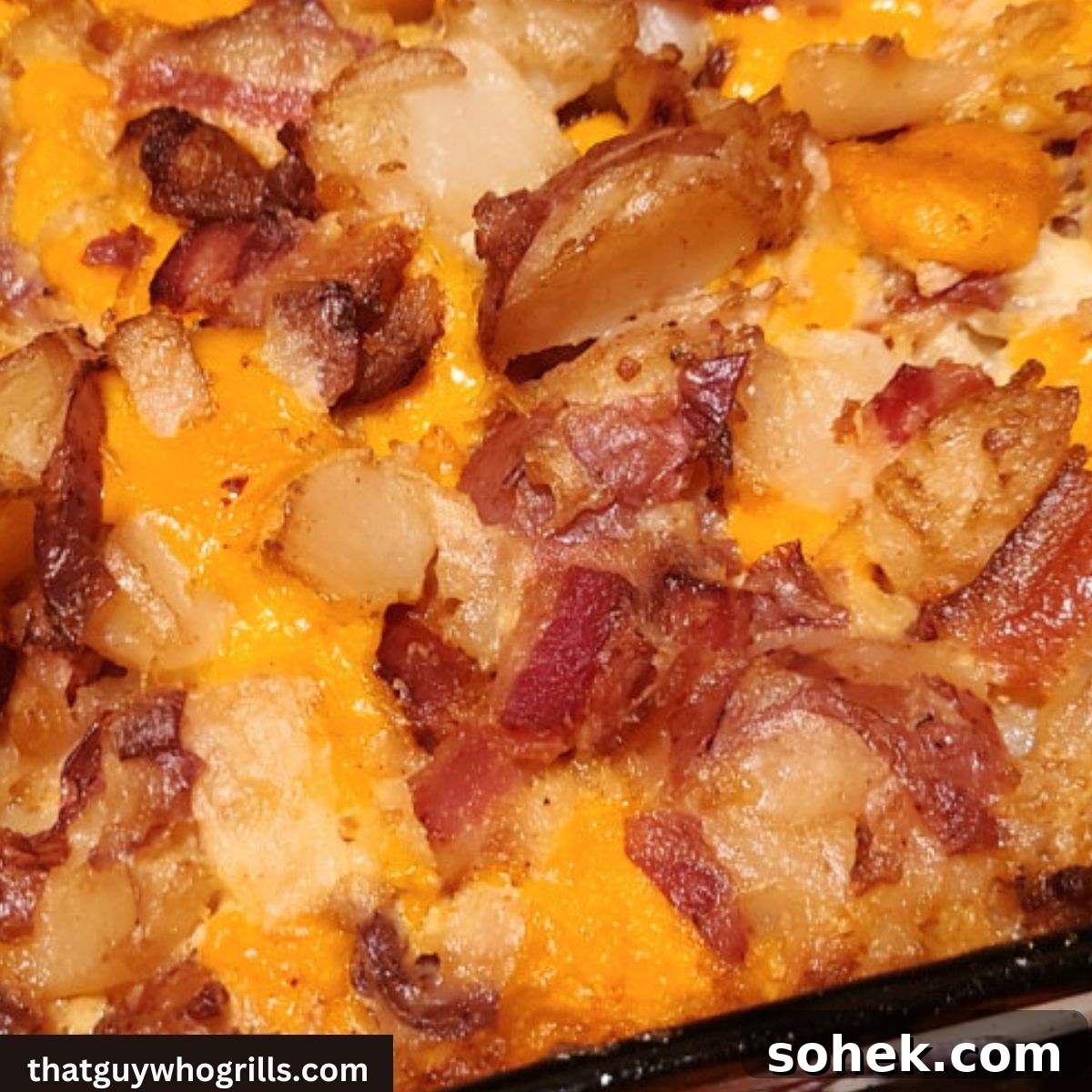 Cooked Smoked Cheesy potatoes in casserole pan
