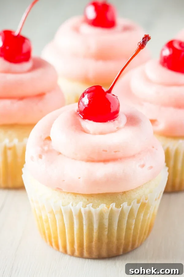 Cherry Almond Cupcakes with Cherry Glaze and Almond Crumble 5 Cherry Almond Cupcakes. Fluffy, moist, super soft almond cupcakes topped with maraschino cherry frosting. www.justsotasty.com