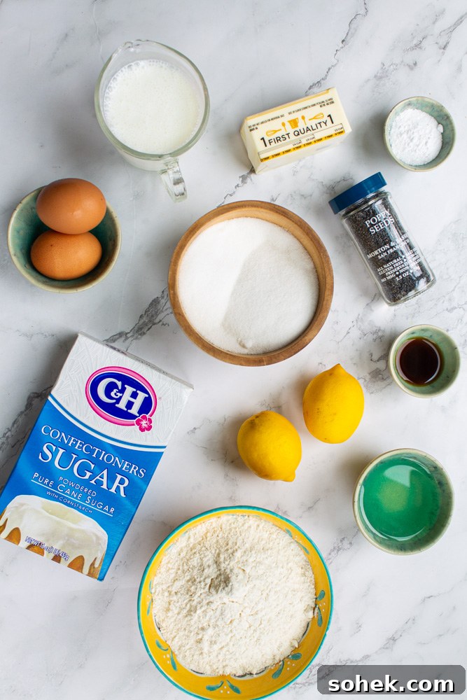 Lemon Poppy Seed Muffins Recipe with Zesty Glaze 3 lemon poppy seed muffin ingredients