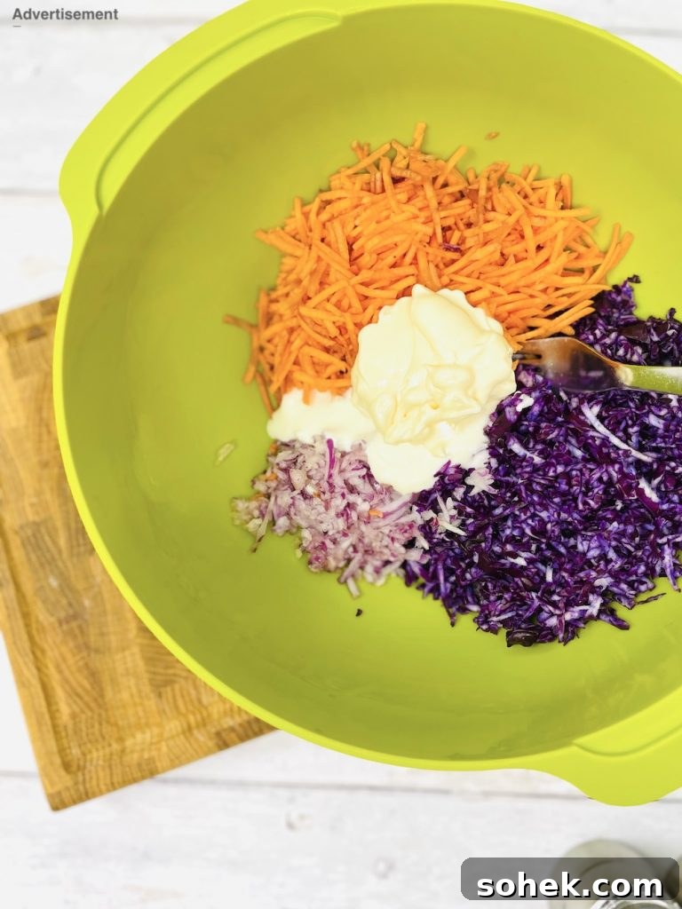 Smoky Pulled Pork for Bonfire Night Recipes 9 Homemade coleslaw ready to mix in a bowl