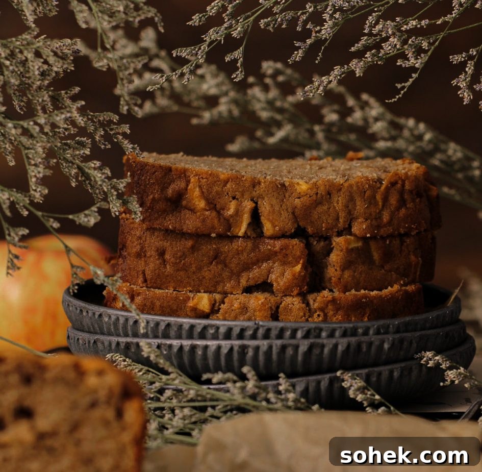 Moist Apple Loaf Recipe for Homemade Comfort 8 apples, cinnamon, nutmeg, butter, baking powder, 9x5 inch loaf pan