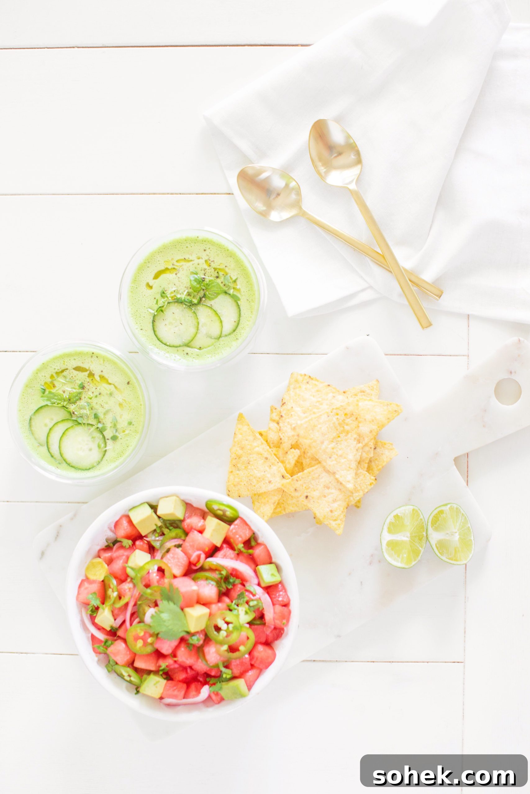 Chilled Green Gazpacho: Refreshing Cucumber Soup Recipe 4 Green Gazpacho and Watermelon Ceviche - the best summer Spanish inspired Appies!
