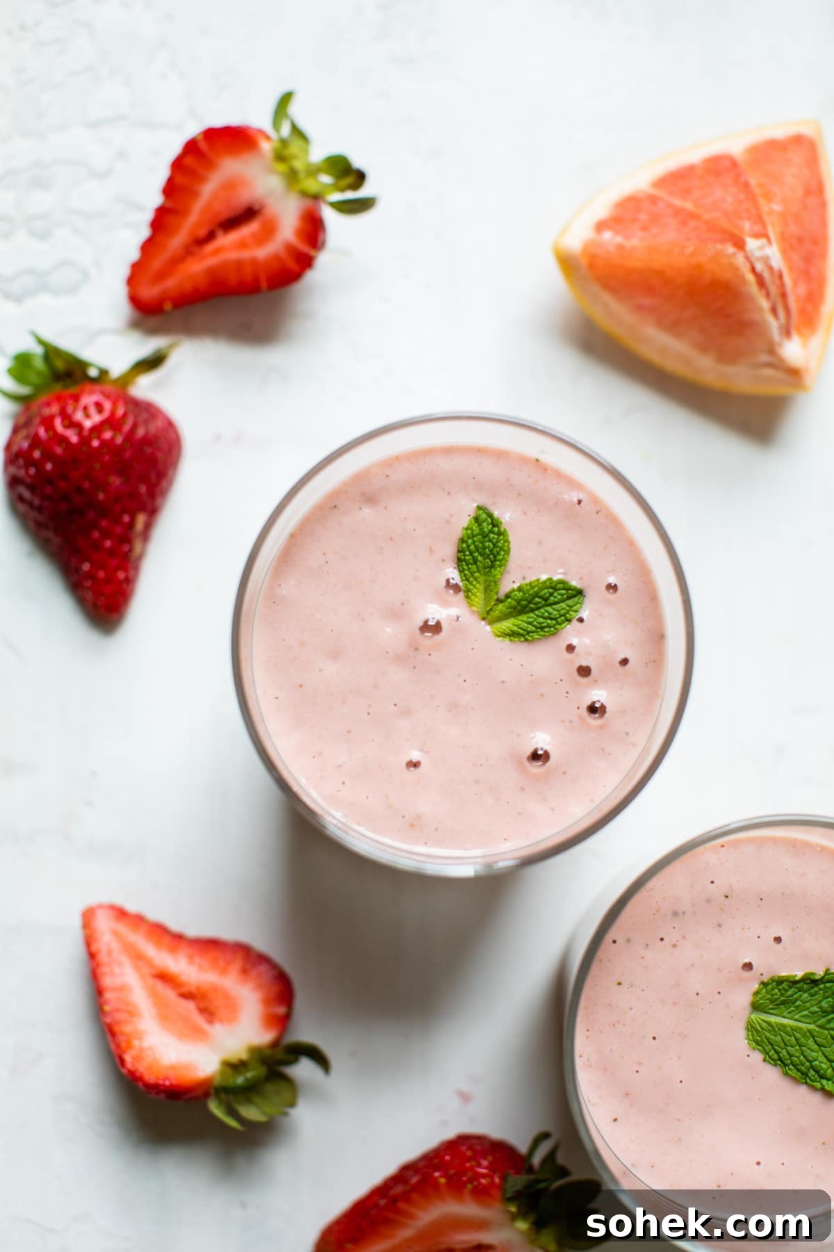 overhead of pink smoothie