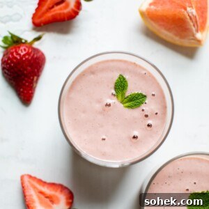 overhead of pink smoothie