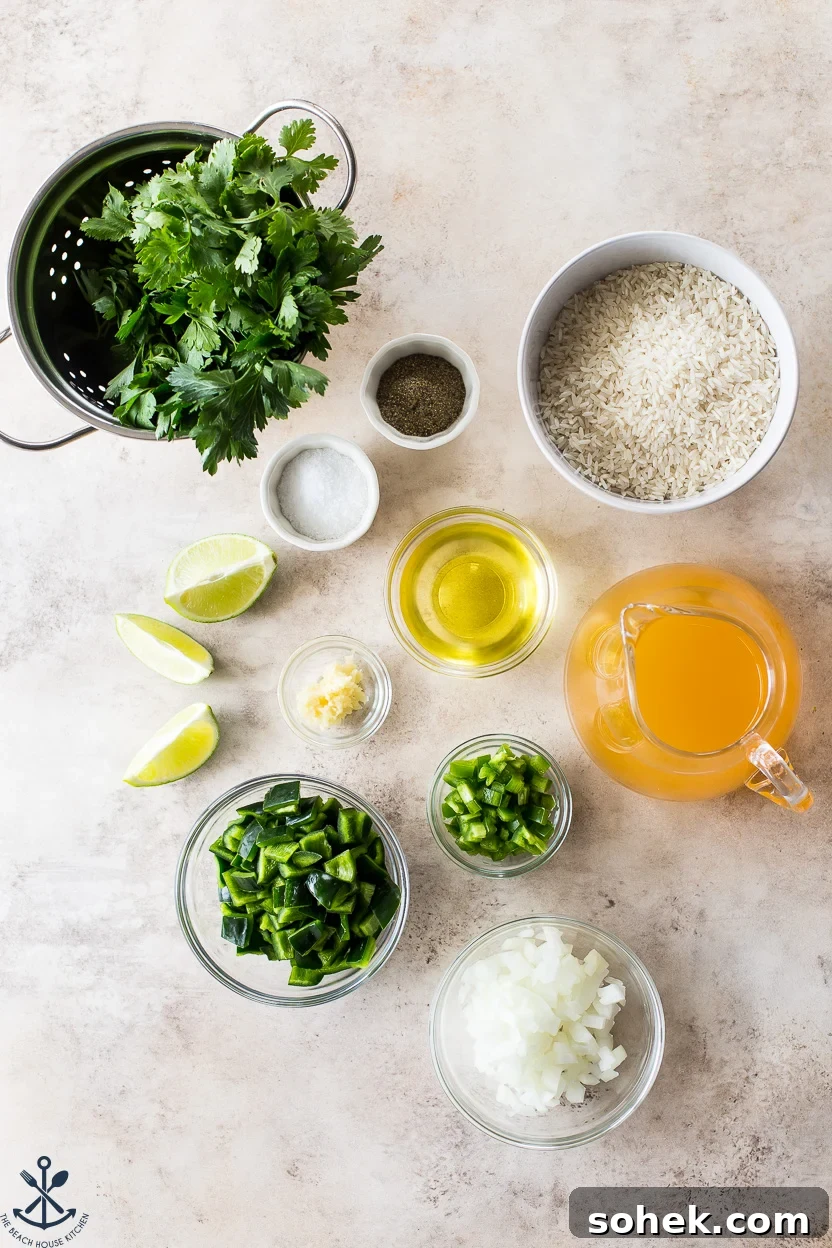 Overhead photo of ingredients for arroz verde 