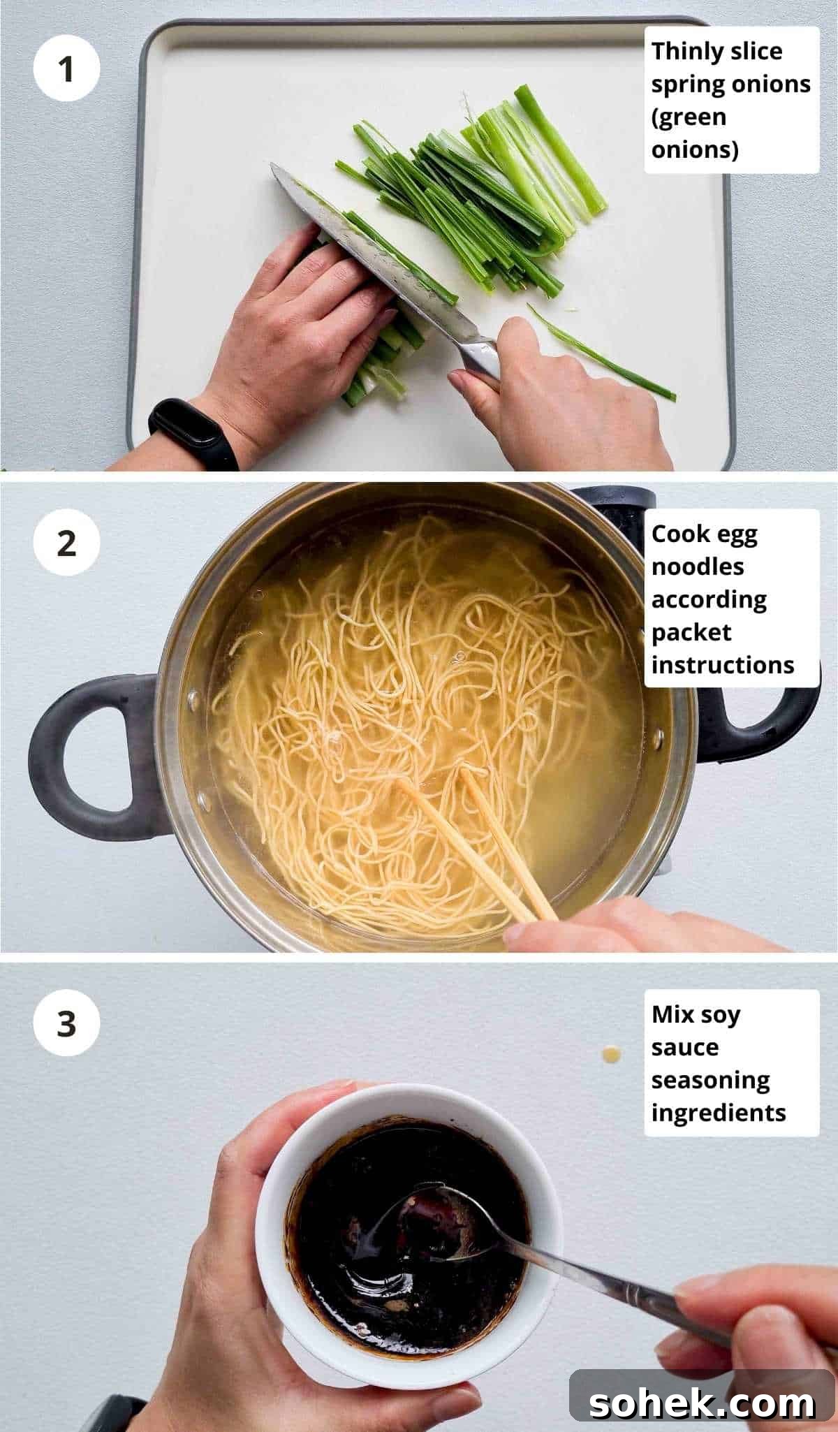 3 step cooking instructions collage around preparation