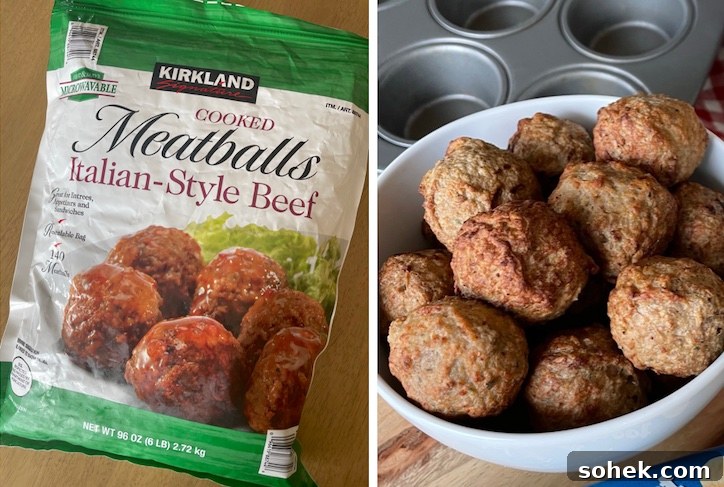 Savory Mini Meatball Cupcakes for Appetizers and Parties 4 Cooked frozen meatballs for making mini meatball sub cupcakes!