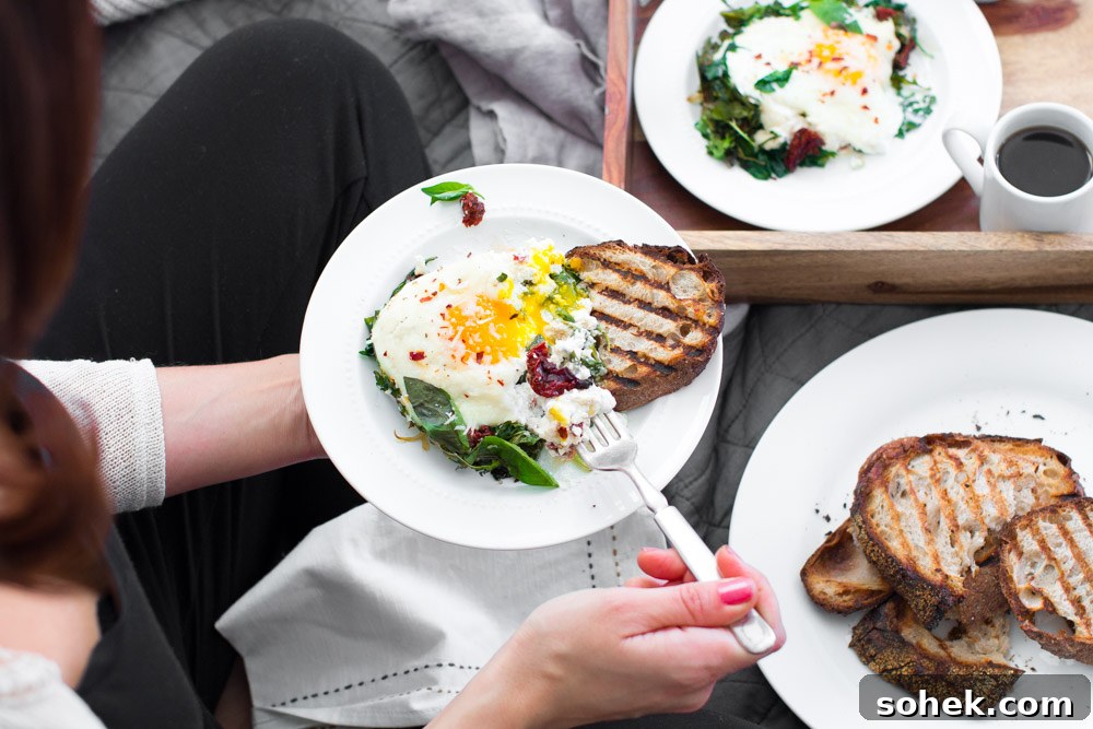Baked Eggs with Ricotta, Greens & Sun Dried Tomatoes Baked Eggs with Ricotta, Greens & Sun Dried Tomatoes