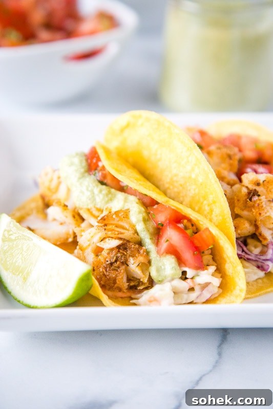 easy fish tacos on a white plate